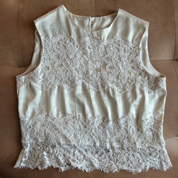 Silk Lace Blouse Vintage 90s Sleeveless Romantic Bridal Victorian Top M - Picture 5 of 10